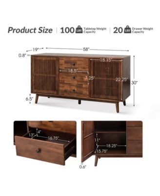 Crrillus Mid-century 58'' Wide 3 Drawer Sideboard with Slatted Doors