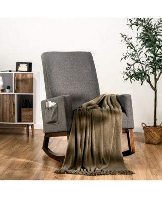 Rocking High Back Upholstered Lounge Armchair with Side Pocket