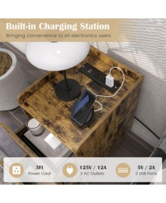 Nightstand Side Tables with 2 Drawers and 2 USB Ports