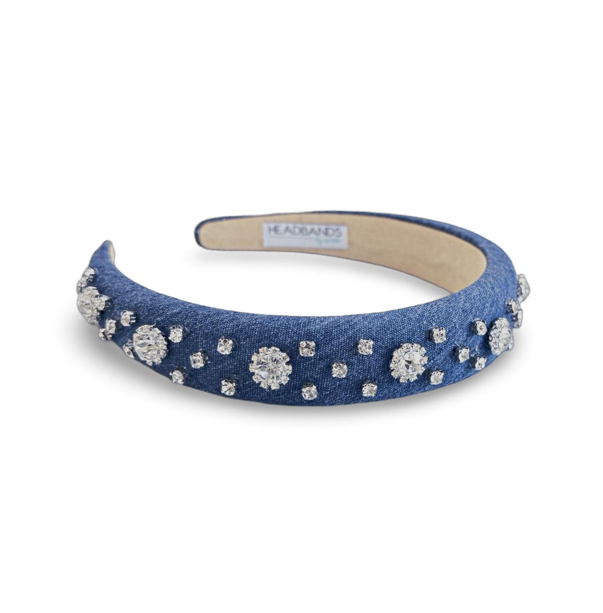 Classic Padded Headband - Denim Rhinestones - Blue