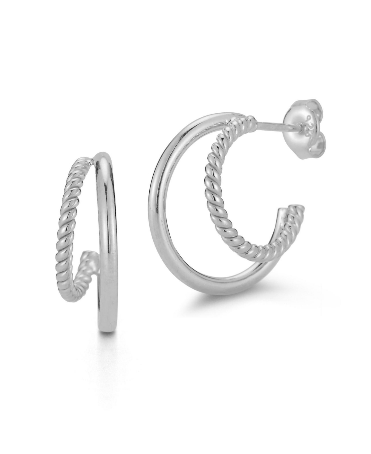 14K Gold Plated Sterling Silver Double Hoop Earrings - Gold