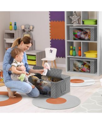 6 Pack Medium Foldable Clothes Storage Bags with Clear Window, Zipper Lid and Carry Handles - for Organizing Bedroom, Closet, Home (Grey)