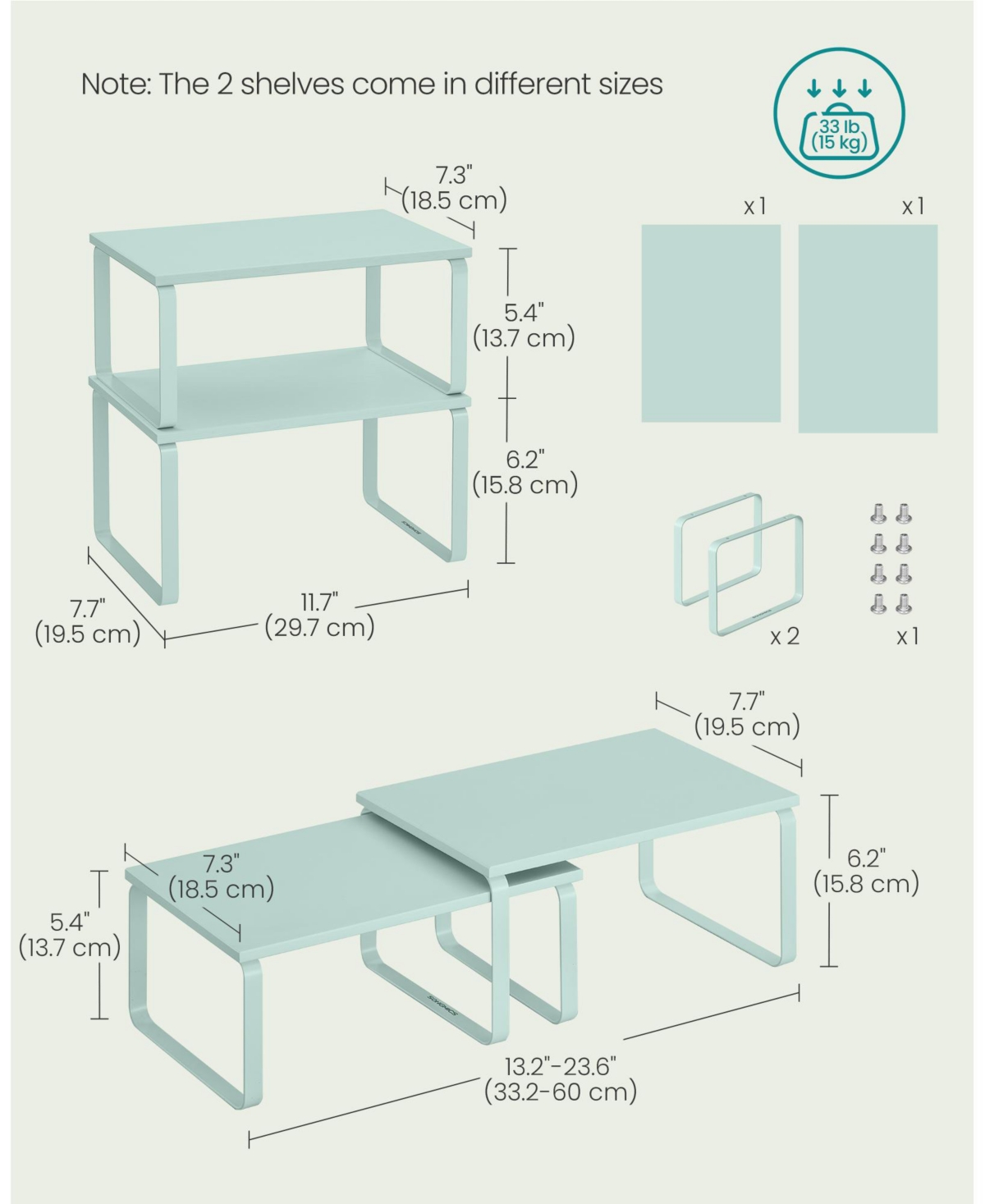 Slickblue Set of 2 Cabinet Organizer Shelves, Stackable & Expandable Kitchen Storage Spice Rack, Metal & Engineered Wood