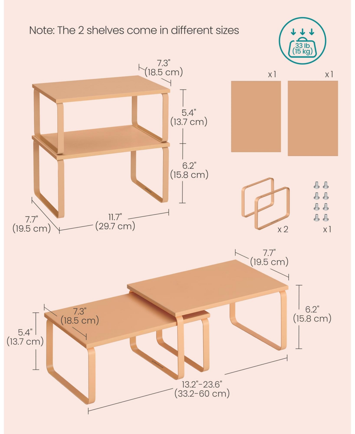 Slickblue Set of 2 Cabinet Organizer Shelves, Stackable & Expandable Kitchen Storage Spice Rack, Metal & Engineered Wood
