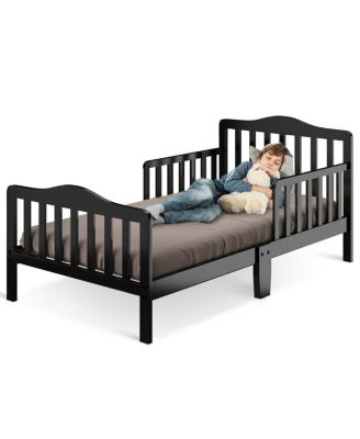 Classic Design Kids Wood Toddler Bed Frame with Two Side Safety Guardrails