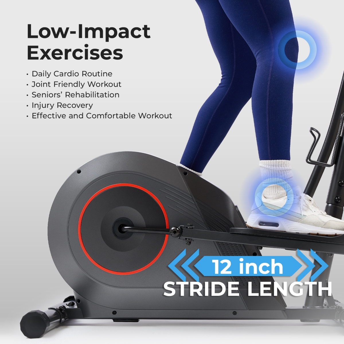 Sunny Health & Fitness 12” Stride Smart Elliptical Machine w/300LB Capacity & Pulse Sensor w Free SunnyFit App Bluetooth - Sf-E324005 - Dark gr