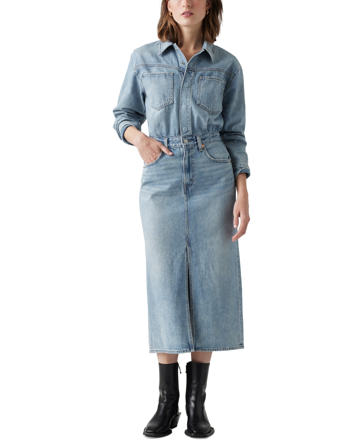 Levi's Women's Denim Midi Shirt Dress In Feeling Th