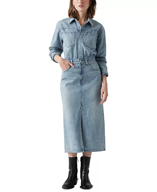 women's denim midi shirt dress