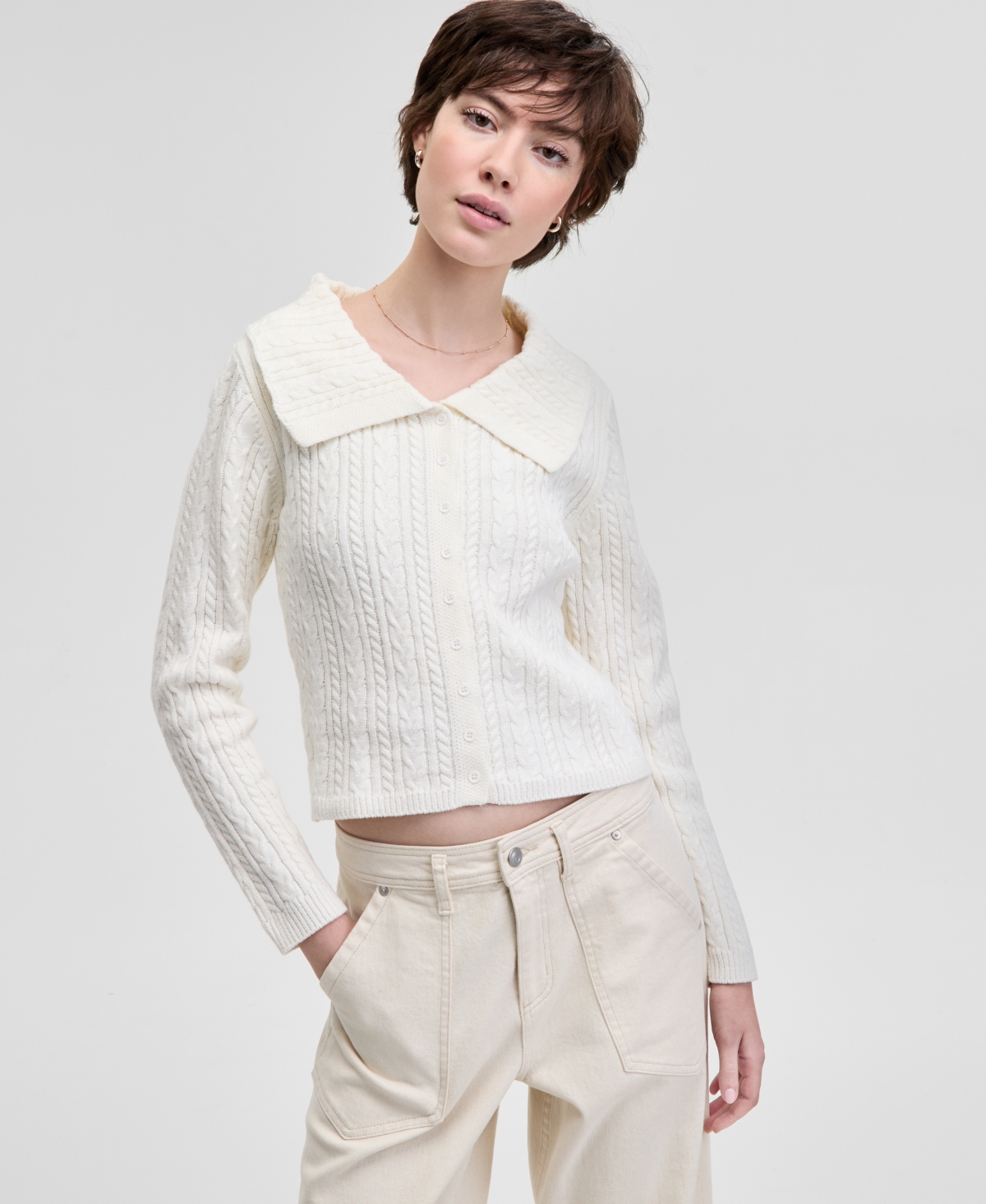 And Now This Women's Collared Cable Cardigan, Exclusively at Macy's