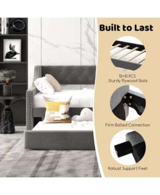 Twin Size Daybed with Trundle Sofa Bed with Curved Armrests and Backrest