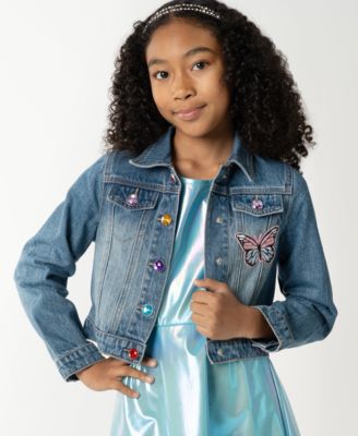 Big Girls Liquid Metallic Dress with Denim Jacket, 2- Piece Set