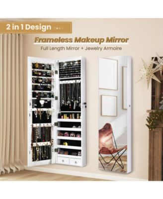 Wall and Door Mounted Mirrored Jewelry Cabinet with Lights