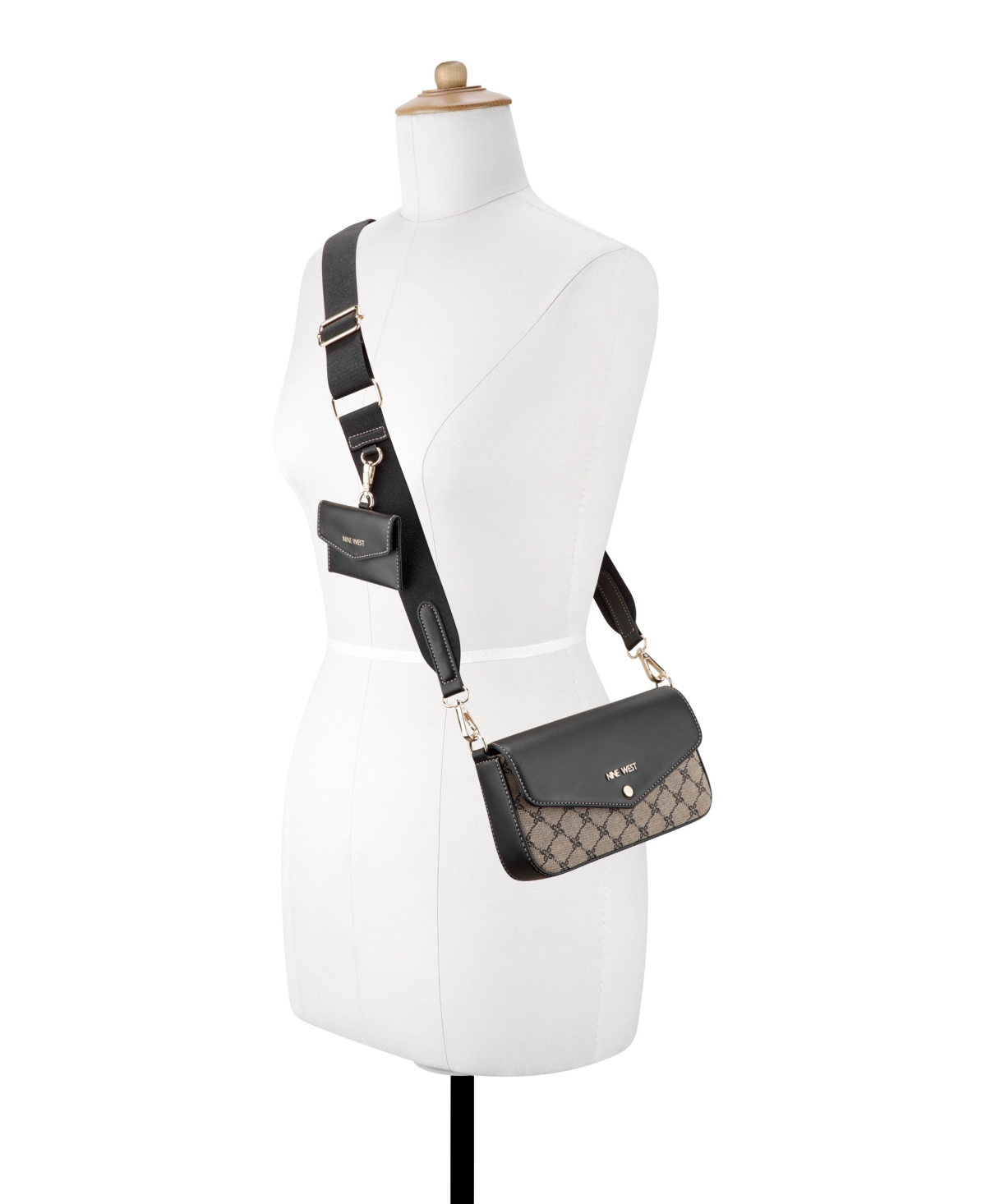 Nine West Peaches Flap Crossbody Bag With Card Case In Natural Logo Black