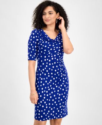 Connected - Women's Polka-Dot Drape-Neck Sheath Dress