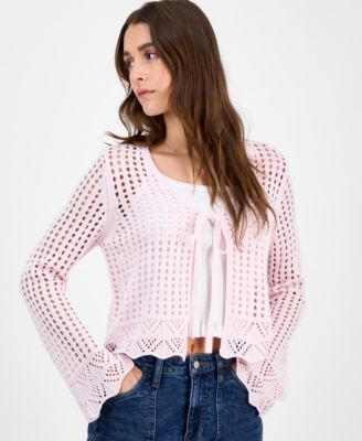 Hooked Up by IOT - Juniors' Tie-Front Crochet Cardigan Sweater
