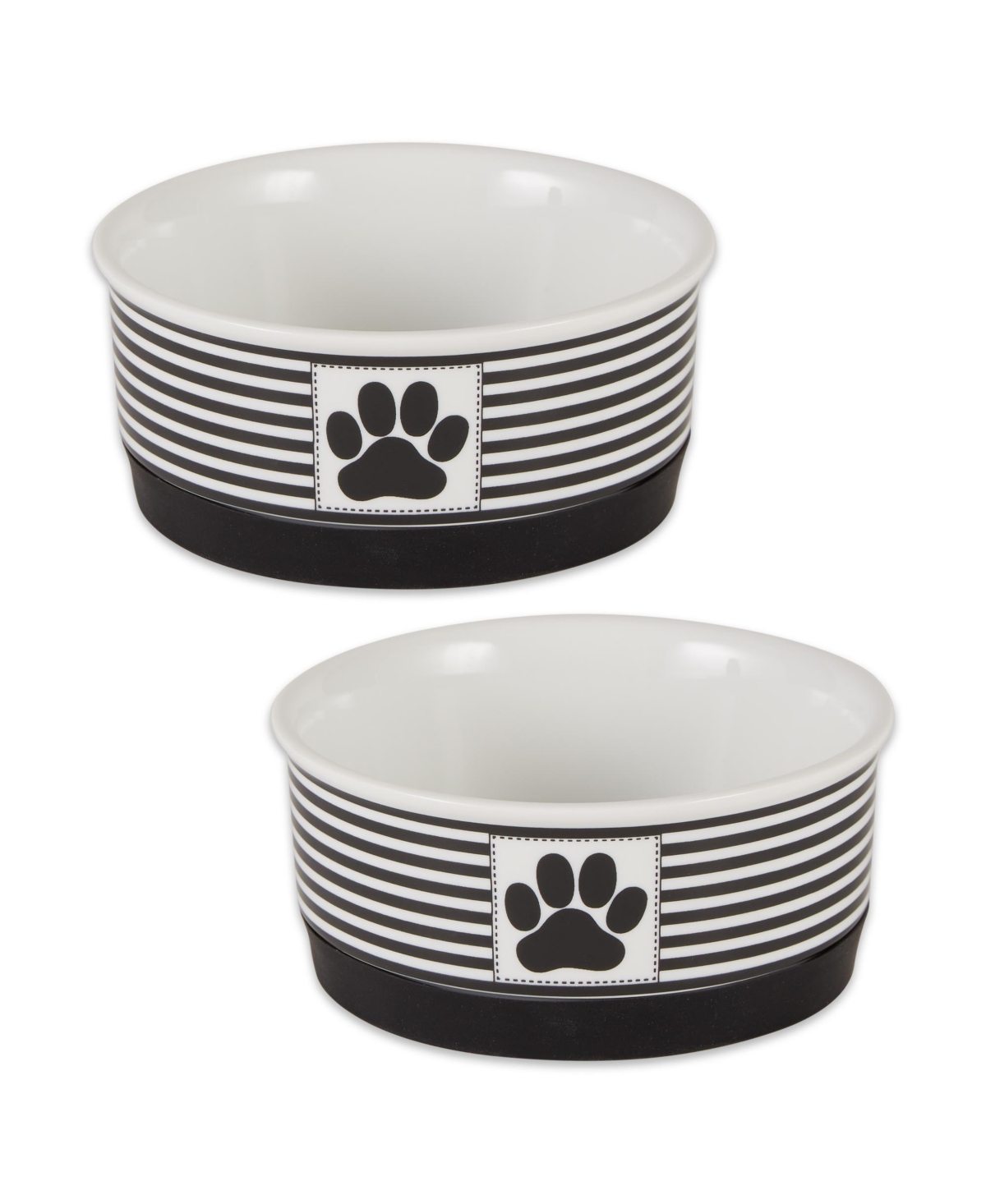 Black Striped Paw Patch Pet Bowl Set/2 - Hunter green