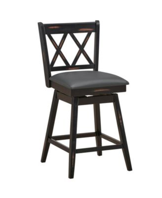 2 Pieces 24 Inch Swivel Counter Height Barstool Set with Rubber Wood Legs