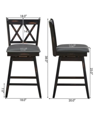 2 Pieces 24 Inch Swivel Counter Height Barstool Set with Rubber Wood Legs