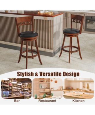 Set of 2 Swivel Bar Stools with Rubber Wood Frame-30.5 inches
