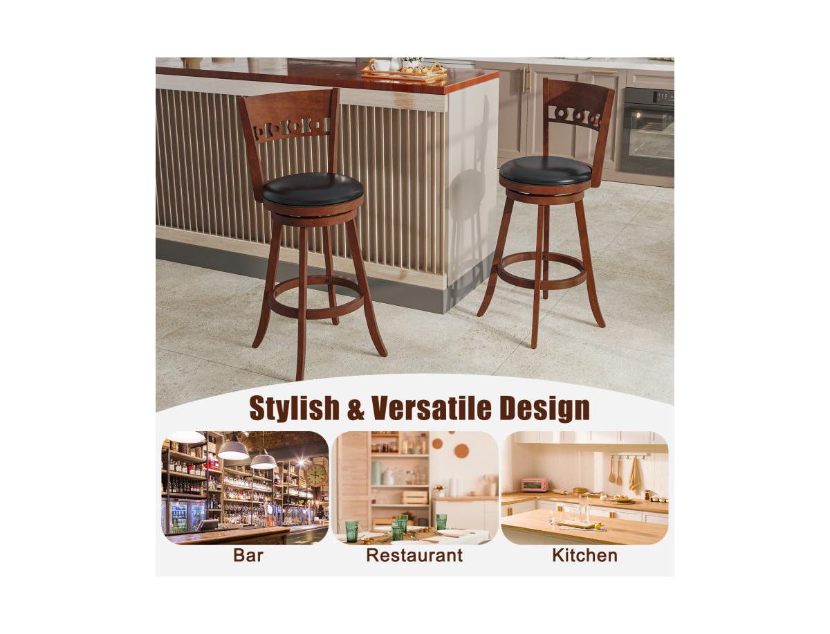 Gouun Set of 2 Swivel Bar Stools with Rubber Wood Frame-30.5 inches