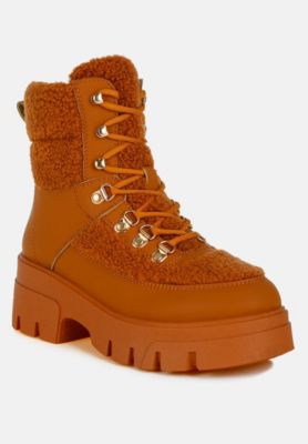 Womens Wellerman Faux Fur Detail Chunky Hiker Boots