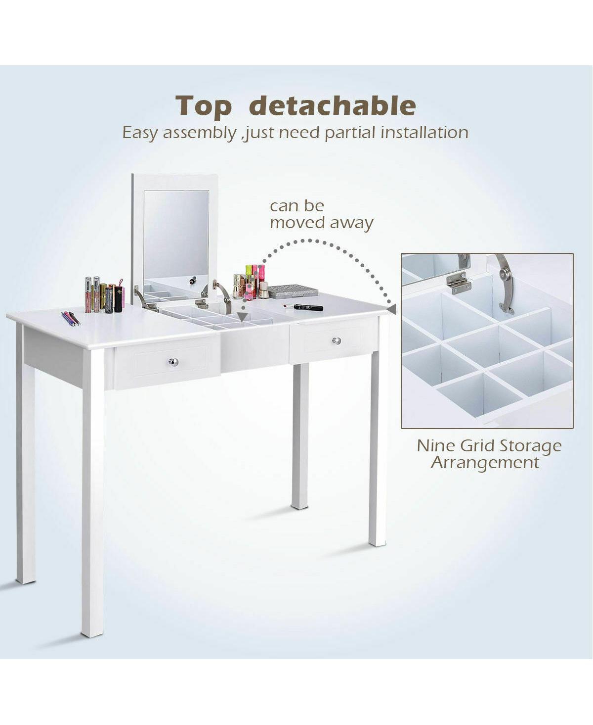 Gouun Modern Vanity Dressing Table with 1 Flip Top Mirror and 2 Drawers