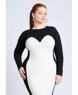 Women's Plus Size Maxi Sweater Dress With Colorblocked