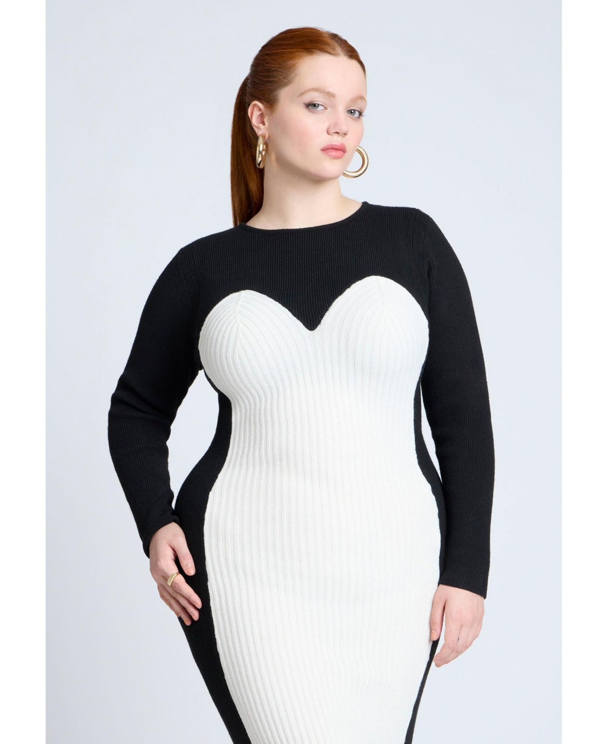 Eloquii Plus Size Midi Sweater Dress With Colorblocked - Black and white