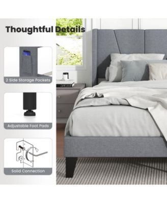 Queen Size Bed Frame with Wingback Headboard and Wood Slat Support-Queen Size