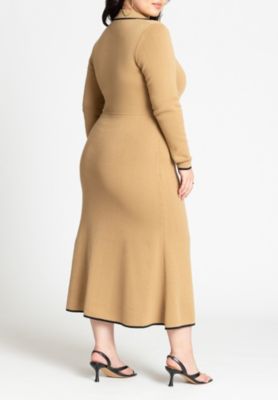 Women's Plus Size Ribbed Sweater Dress With Collar