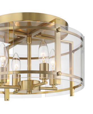 Raye 13 3/4" Modern Semi Flush-Mount Ceiling Light Fixture Kitchen Foyer Drum 4-Light Soft Gold Finish Glass