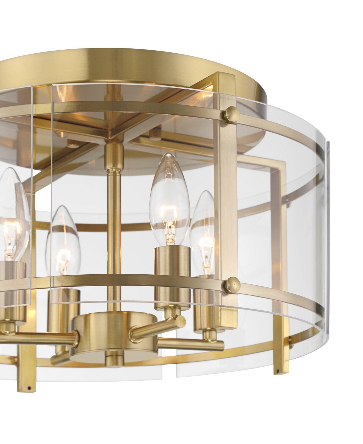 Raye 13 3/4" Modern Semi Flush-Mount Ceiling Light Fixture Kitchen Foyer Hallway Drum Round 4-Light Soft Gold Finish Glass Bedroom Bathroom Entryway L