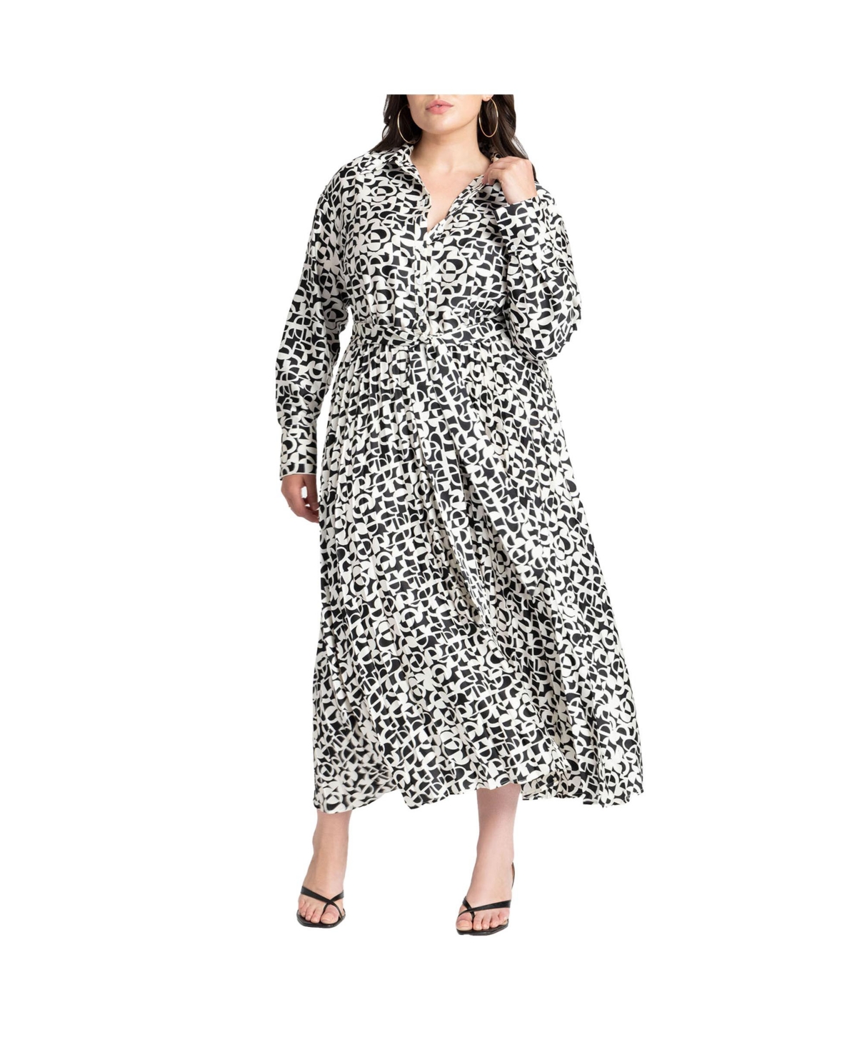 Plus Size Pleated Skirt Fit And Flare Dress - Moon geo