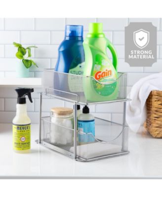 2 Pack 2 Tier Baskets with Mesh Sliding Drawers - Ideal Cabinet, Under the Sink, etc - Great for Bathroom, Kitchen, Office, etc. (Silver