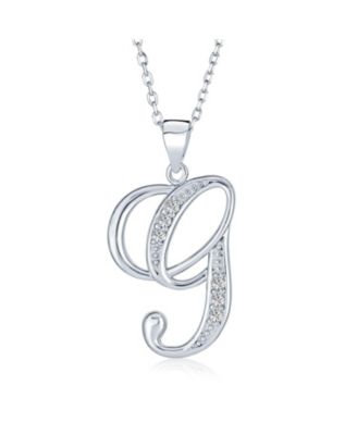 Pave CZ Script Alphabet Initial Pendant Necklace .925 Sterling Silver