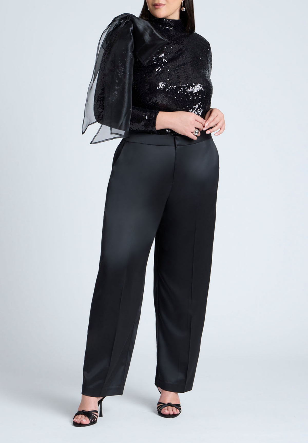 Eloquii Plus Size Sequin Mockneck Top With Bow