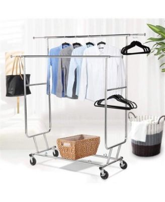 Heavy Duty Double Bar Clothes Hanging Garment Rack on Lockable Wheels Durable and Secure