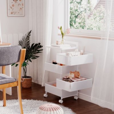 4-tier Rotating Storage Trolley, Movable Storage Organizer with Wheels for Office, Living Room, Kitchen