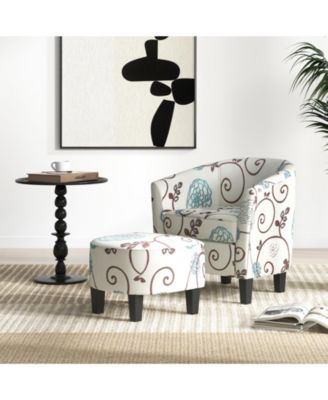 Modern Accent Tub Chair and Ottoman Set with Fabric Upholstered
