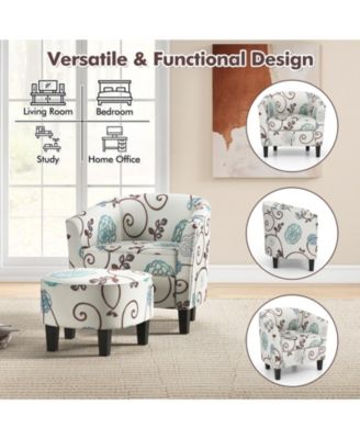 Modern Accent Tub Chair and Ottoman Set with Fabric Upholstered