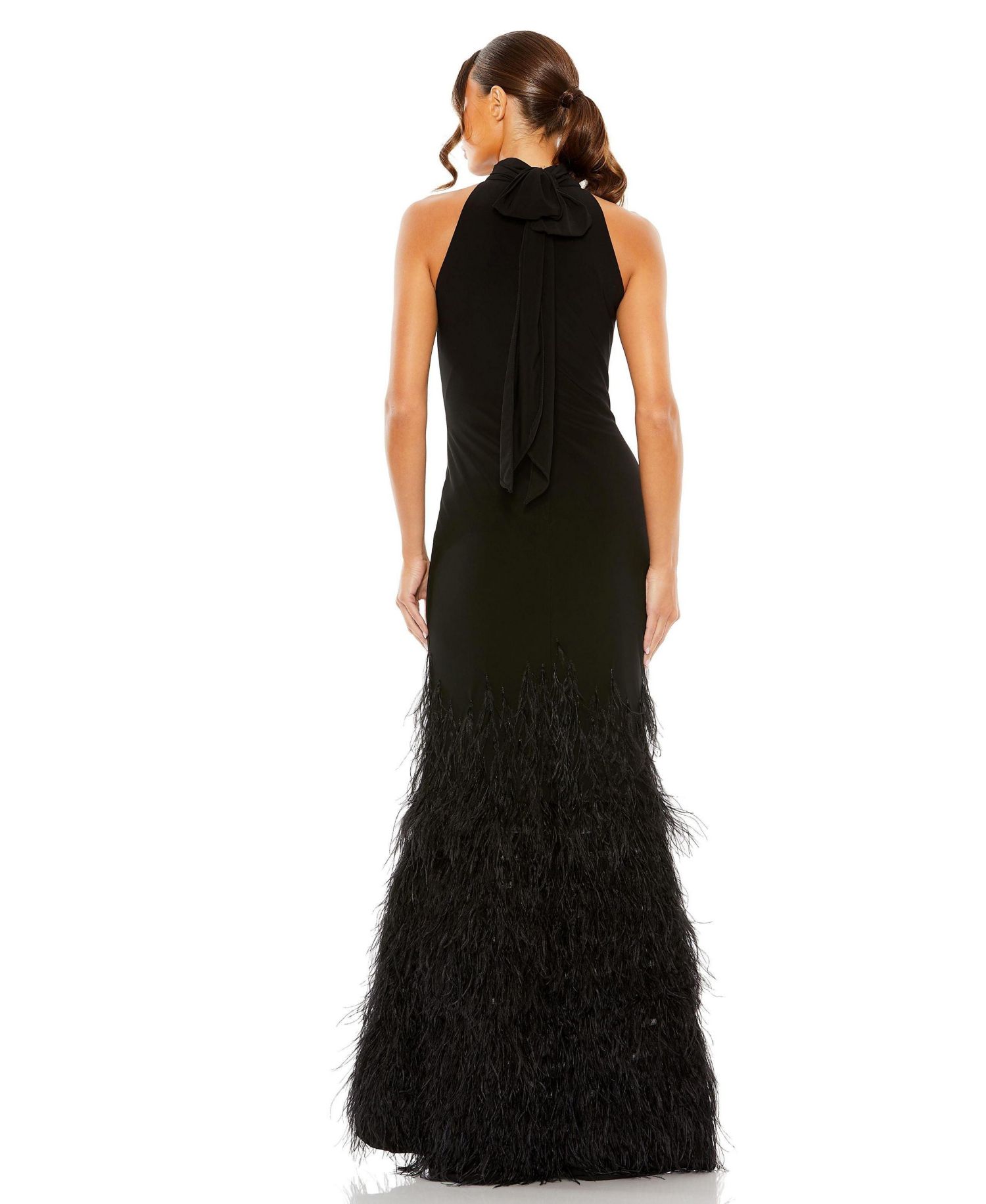Women's Jersey Halter Gown with Feather Tiered Detail