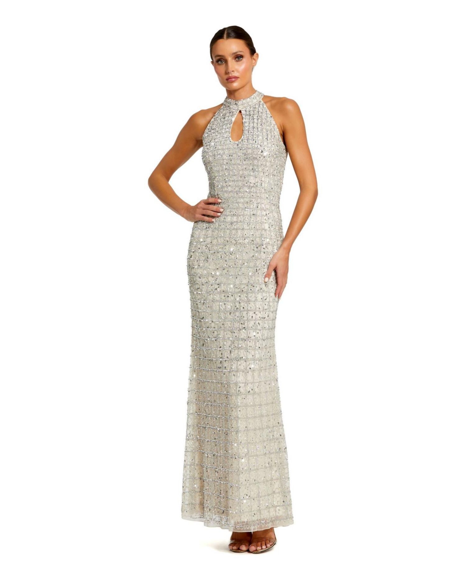 Women's Embellished Halter Neck Keyhole Gown