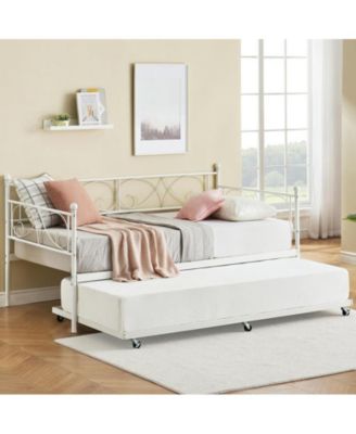 Twin Daybed with Trundle, Modern Metal Daybed with Classic Headboard, Steel Slat Support Sofa Bed for Bedroom, Living Room, Guest Room