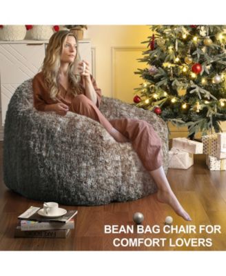 Faux Fur Bean Bag Chair for Adults, Soft Plush Couch with Armrests, Fluffy Lazy Sofa for Living Room & Reading
