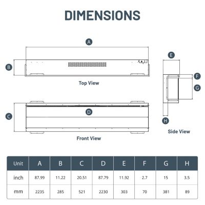 88" 3-Sided Electric Fireplace,Wall Mount/Recessed,WiFi & App Control,RGB Flame,1500W/3000W