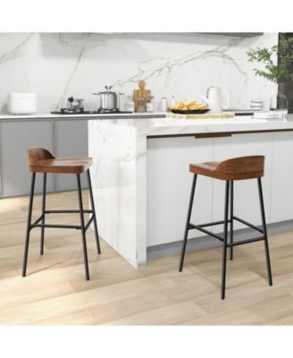 Set of 1/2 29 Inch Industrial Bar Stools with Low Back and Footrests-Set of 2
