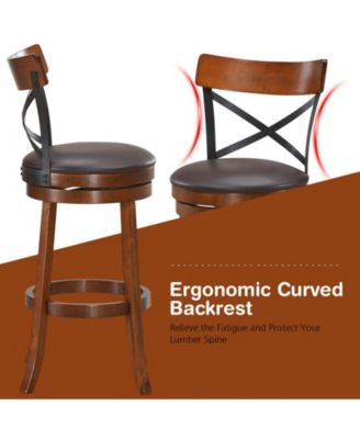 Set of 2 Bar Stools 360-Degree Swivel Dining Bar Chairs with Rubber Wood Legs-29.5 inch