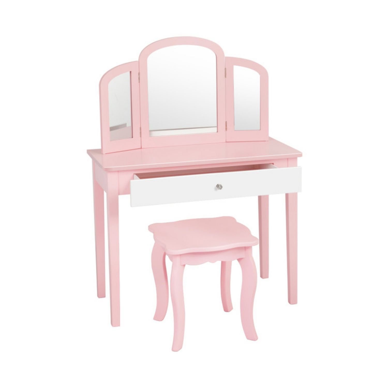 Kids Princess Vanity Dressing Table Set with Tri-Fold Mirror and Chair