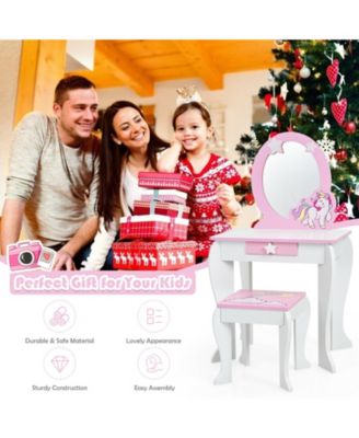 GOUUN Kids Vanity Set with Mirror, Drawer, and Chair for Makeup and Dressing