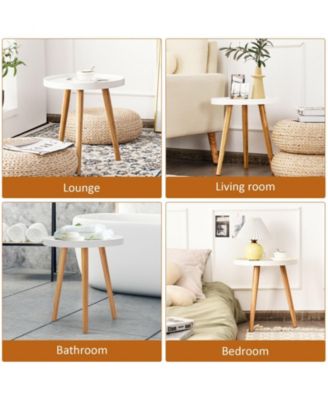 Round Side Sofa Table with Wooden Tray